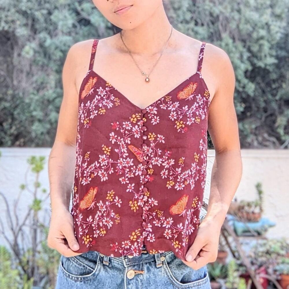 Madewell Tank Top Womens 0 NEW Floral Butterfly Button Up Sleeveless Cami Shirt